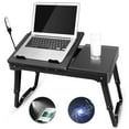 thumbnail image 3 of Moclever Foldable Laptop Table Bed Notebook Desk w/Cooling Fan Mouse Board LED light 4 x USB Ports Breakfast Snacking Tray with Storage Groove For Home Office Use, 3 of 8