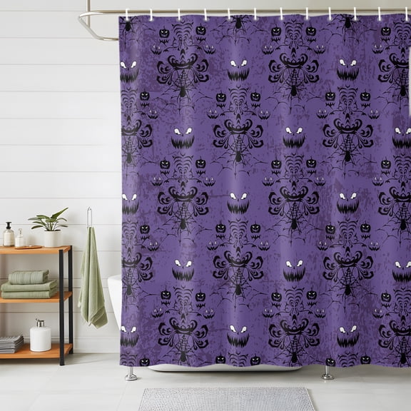 Shower Curtains for Bathroom, Halloween Waterproof Fabric Shower Curtain, Purple Black Haunted Ghost Fall Autumn Decorative Bathroom Curtain for Bathtub, 72"x84", No Hooks Included