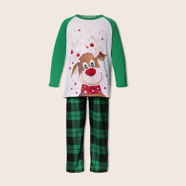 Vestido familiar para padres e hijos traje de dormir con estampado de cabeza de ciervo a cuadros estilo navideño
