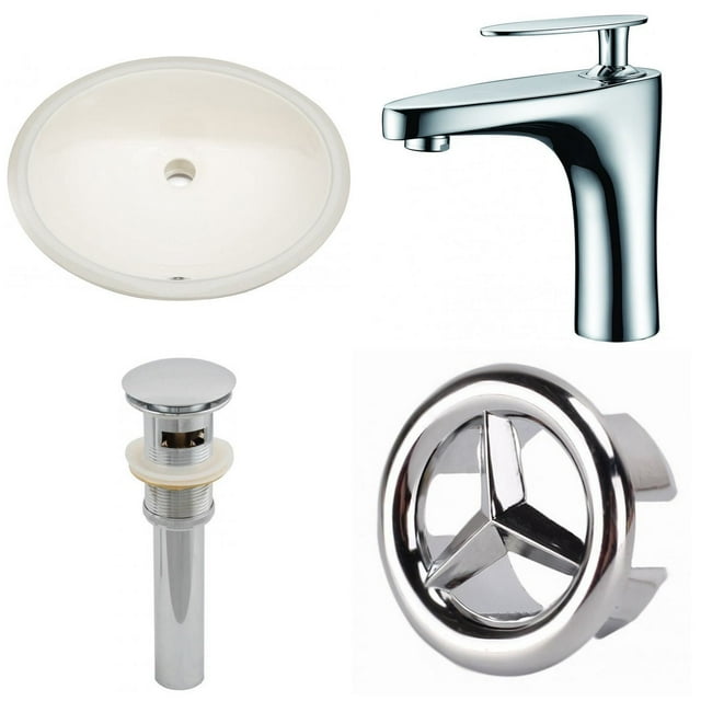 19.75-in. W CUPC Oval Bathroom Undermount Sink Set In Biscuit - Chrome Hardware - Overflow Drain Incl. AI-26050