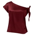 thumbnail image 4 of T Shirts For Women Womens Tops Off Shoulder Silk Tops Casual Short Sleeve Asymmetrical Neck Satin Blouse Shirts, 4 of 4