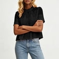 thumbnail image 3 of Guluxicc Women's Lace Shirts Loose Short Sleeve Mock Neck Basic Tops for Summer Casual Outfits, 3 of 6