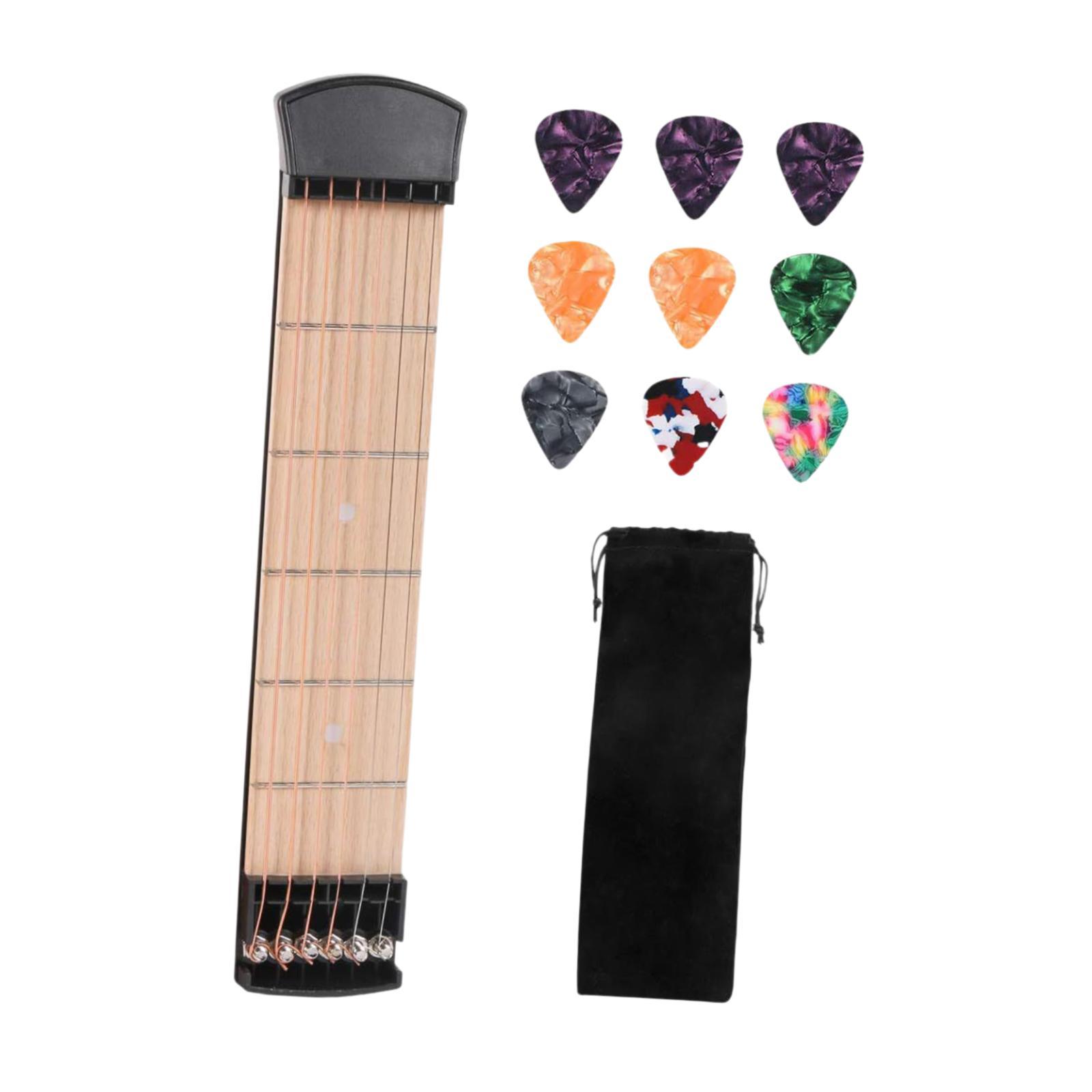 Dualoai Pocket Guitar Mini Useful for Beginner for Home Travel 6 Strings Fingerboard Black