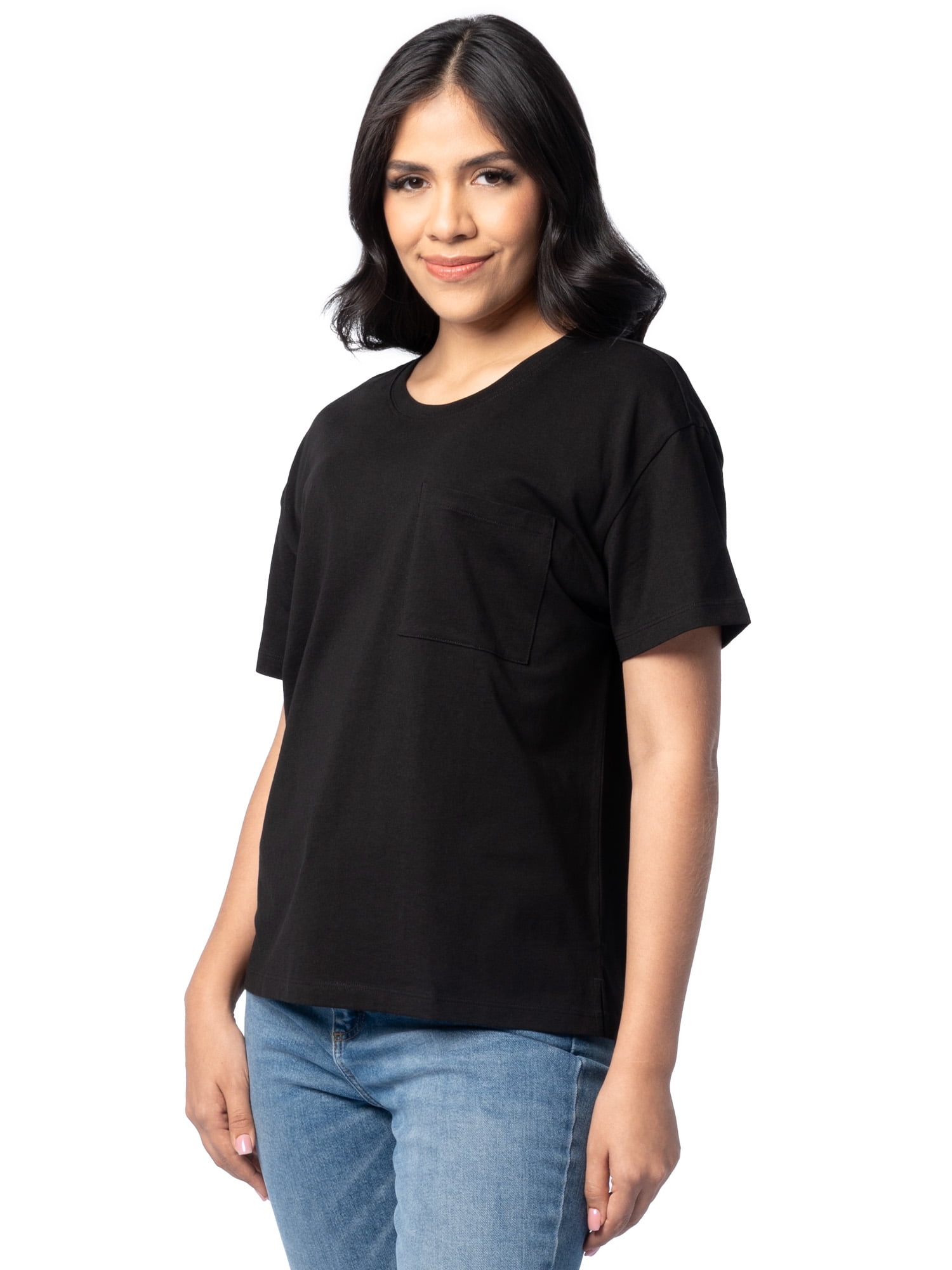Time and Tru Women's Short Sleeve Boyfriend Pocket T-Shirt, XS-XXXL