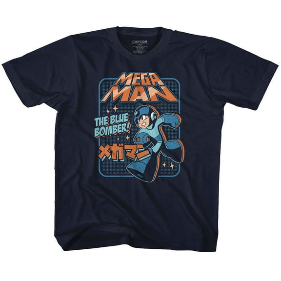 Mega Man Graphic Blu Bomber Navy Youth T-Shirt