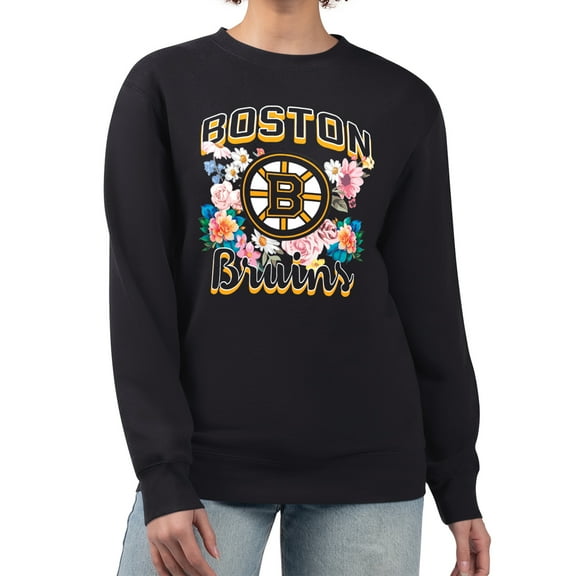 Women's G-III 4Her by Carl Banks Black Boston Bruins Flower Logo Pullover Sweatshirt