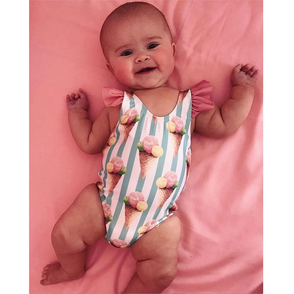 2020 Toddler Kids Baby Girls Ice Cream Swimwear Bow Bikini Swimsuit Swimming Clothes Summer Bathing Suit Cute Princess Costume