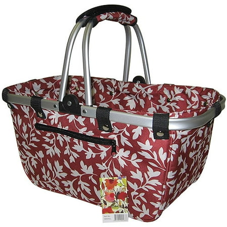 JanetBasket Large Aluminum Frame Basket, Red Floral