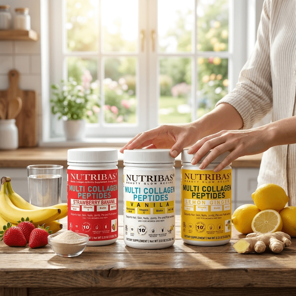 Nutribas Proteins Multi Collagen Peptides Powder Supplement for Whole Body Support, with Vitamin C & MCT Oil, Trio Pack, 9 oz