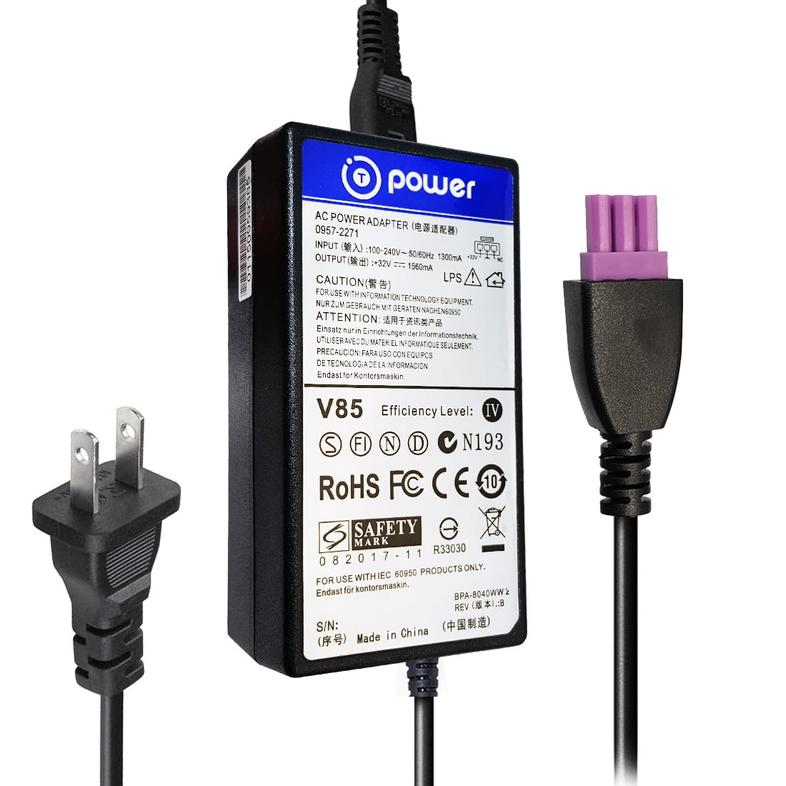T POWER 32v for HP Photosmart / Officejet Advantage All-in-One Series Color  Printer Power Ac Dc adapter Charger PSU ( 3-Pin Purple Tip ) Power Supply  