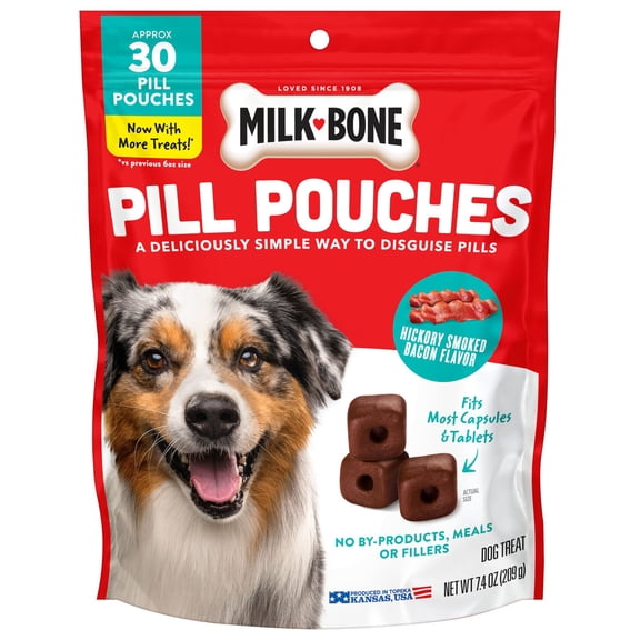 Milk Bone Pill Pouches Dog Treats, Hickory Smoked Bacon Flavor, 30 Count Bag