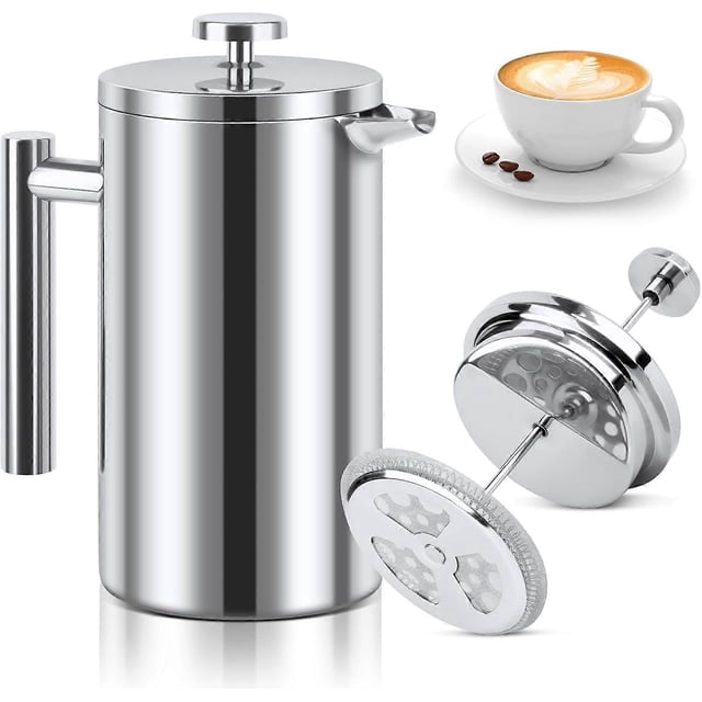 French Press Coffee Maker, 1000ml Stainless Steel, Double Wall Insulated, French Press Coffee Maker for Home, Camping and Office