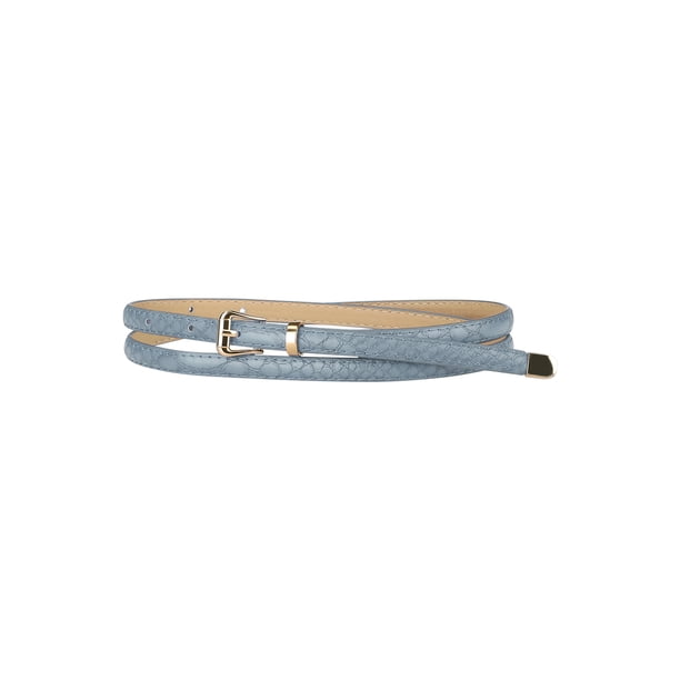Cinturones de cuero grabados para mujer Inspire Chic, cinturón con hebilla de pin de aleación, gris-azul 104cm/41''