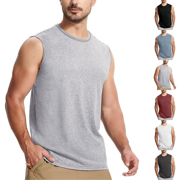 Txeol Deals Today Mens Tank Tops Cotton Summer Beach Sleeveless Shirts Workout Gym Muscle Tees Crewneck Outdoor Athletic Undershirt,White,L