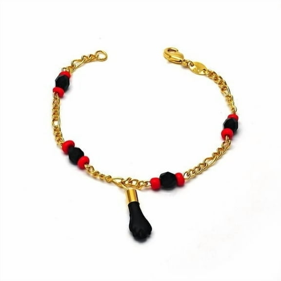 18K Gold Filled Evil Eye Azabache Black Hand Figa Protection Good Luck Charm Bracelet Kabbalah Baby Kid Women Men 7.5 Inches