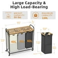 thumbnail image 4 of Bamboohomie 3 Compartment Laundry Hamper with Wheels, Rolling Laundry Basket 3 Section Sorter, Black Beige Gray, 4 of 7