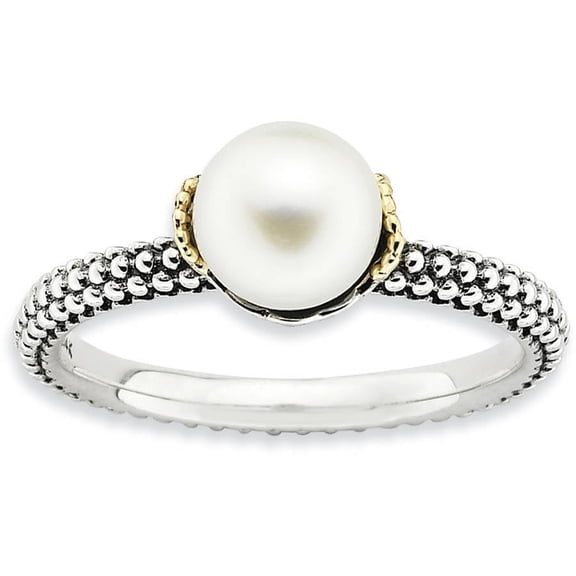 7.0-7.5mm White Freshwater Cultured Pearl Sterling Silver and 14kt Gold Ring