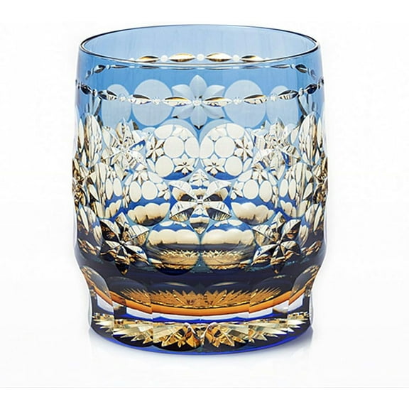 Hand Cut Crystal Whisky Glass 320ml Edo style Whiskey Glasses -Cocktail-Vodka-Beer Drinkingware Glasses In Gift Carton (Amber Blue)