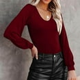 thumbnail image 1 of Qertyioot Blouse Régulière Polyvalente pour Femmes d'Hiver, Aguichant, Extensible, à Col en V, à Manches Longues, 1 of 8