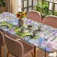 thumbnail image 3 of Blue Purple Floral Table Cloths for 8 Foot Rectangle Tables, Spring Hydrangea Flower Truck Pink Plaid Patio Waterproof Elastic Fitted Tablecloths, Washable Rectangular Table Cover for Camping, 3 of 8
