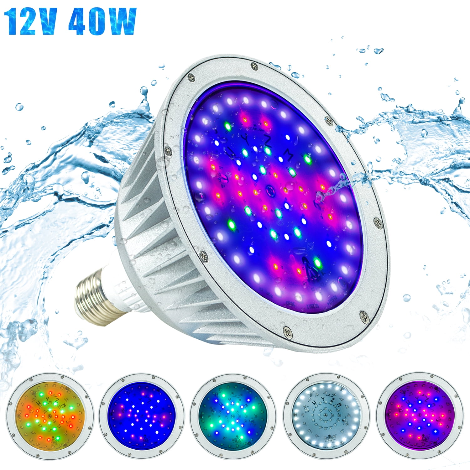 Waterproof LED Pool Light 120V/12V 40W,RGB White Color Spash,IP65 Waterproof 
