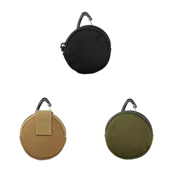 3Inch Zipper Sports Outdoor Headphone Bag Hanging Keychain Round Mini Coin Purse Dog Treat Pouch Portable Earbud Storage Case Travel Organization Nylon Material 3PC