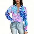 thumbnail image 2 of JUSLIO Button-Up Womens Tops Casual Solid Blouses Fashion Long sleeve Collar Blouses Blue XL, 2 of 7