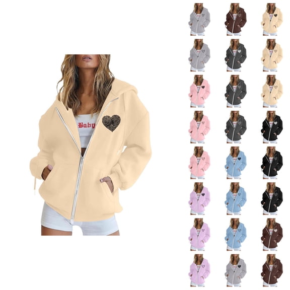 Womens Hoodie 2025 Long Sleeve Active Zip Up Hoodies with Pockets Streetwear Hooded Sweatshirt Hoodie Women Jacket
