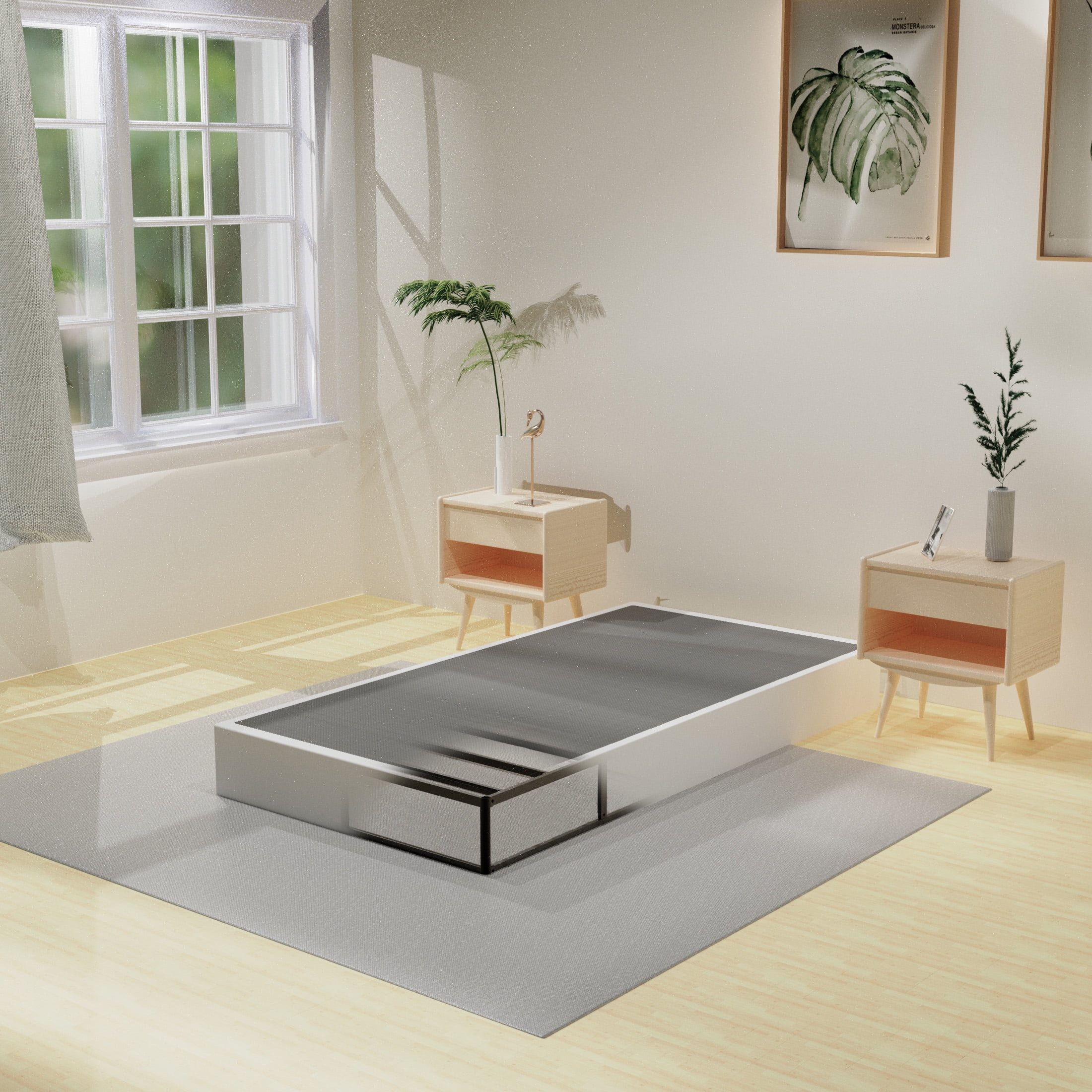 Box Spring Twin Size Bed Base, Heavy Duty Metal Twin Mattress Foundation with Fabric Cover, Noise-Free, Easy Assembly