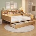 thumbnail image 2 of Homy Casa Full Size Bed Frame 91.3" W with Storage Headboard, Drawers and Side Desk for Kids Room, Natural Wood, 2 of 7