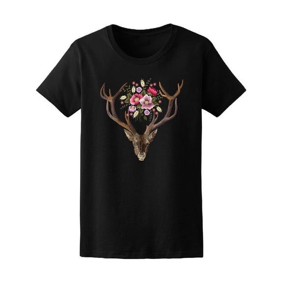 Deer With Colorful Flowers Tee Women's -Image by Shutterstock