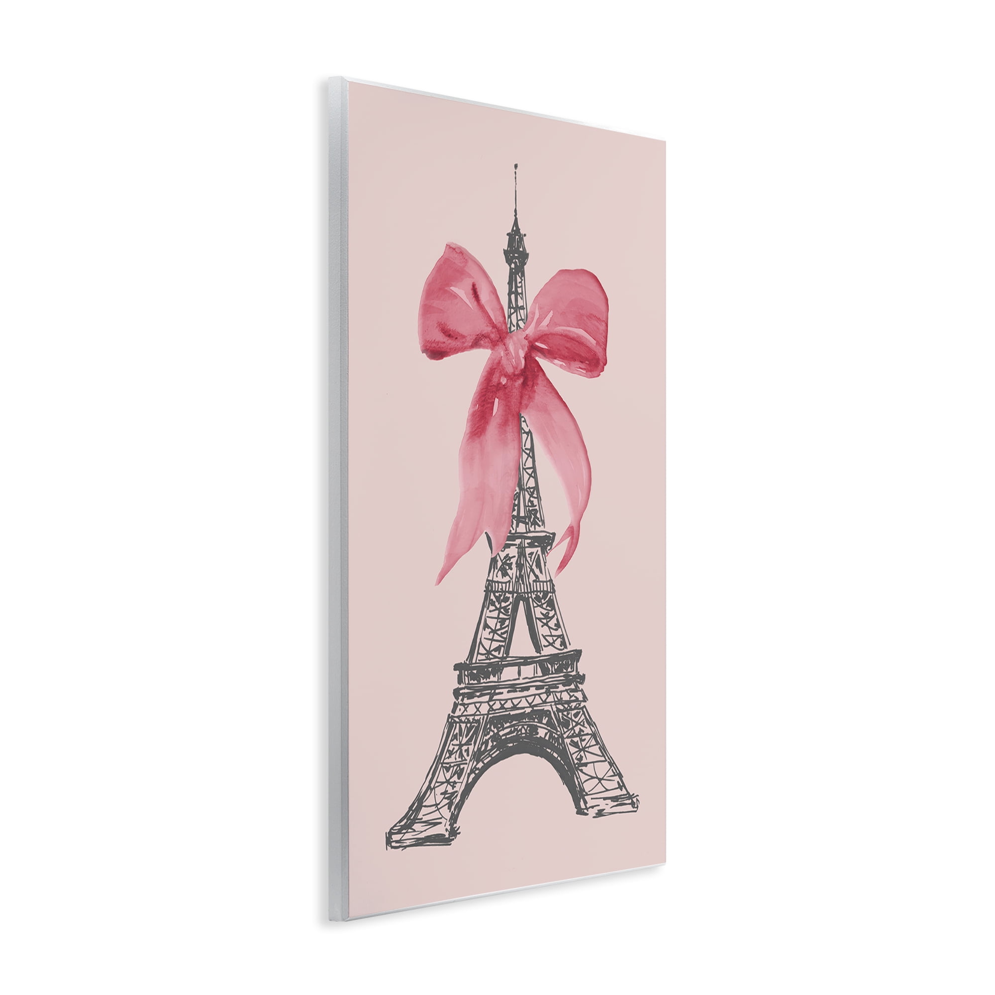 Stupell Industries Pink Bow on Eiffel Tower Buildings & Architecture Painting Unframed Art Print Wall Art, 10 x 15