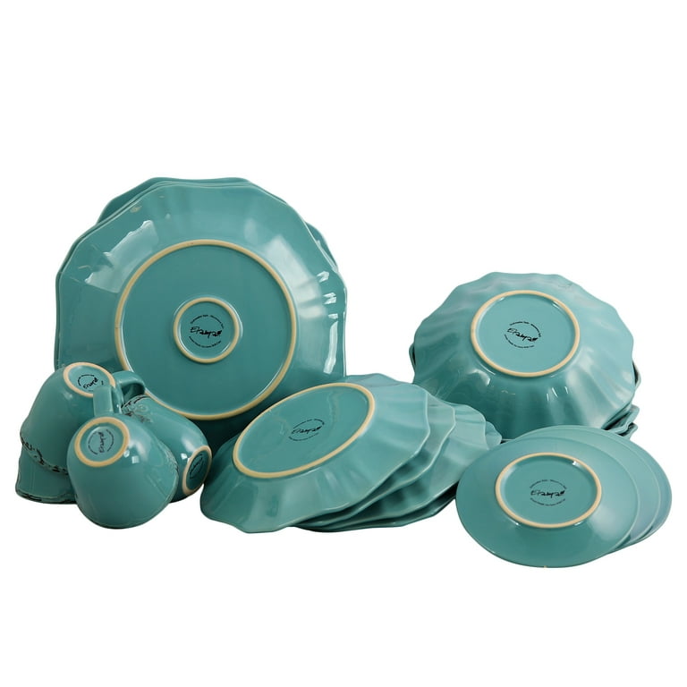 Elama Fleur De Lys 20-Piece Dinnerware Set in Turquoise - Walmart.com