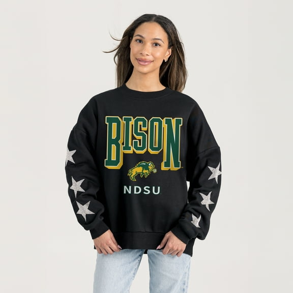 Women's Gameday Couture  Black NDSU Bison Pure Victory Relaxed Rhinestone Pullover Sweatshirt