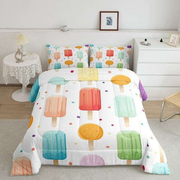 YST Ice Cream King Comforter Set Rainbow Popsicle Bedding Sets,Summer Holiday Duvet Insert Colorful Polka Dots Duvet Set Funny Food Themed Bedding Comforters & Sets Kids Girls Bedroom Decor