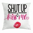 thumbnail image 1 of Love Throw Pillow Cushion Cover, Shut Up and Kiss Me Hand Lettering Valentine's Day Theme Lipstick Stain, Decorative Square Accent Pillow Case, 16 X 16 Inches, Pink Hot Pink and Black, by Ambesonne, 1 of 2