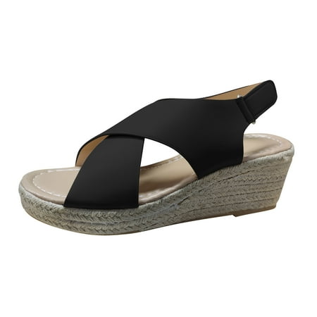 

Hauiodp Wedge Sandals for Women Dressy Summer Womens Open Toe Espadrilles Platform Sandals Buckle Ankle Strap Wedge Sandals Leather Sandals Casual Low Wedges Walking Strappy Slip on Sandals