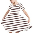 thumbnail image 6 of Spazoro Kids Girls A Line Dresses, Striped Short Sleeve New Style Stretchy Wrinkle Princess Dress for Child Girls Brown Size 13 T, 6 of 7