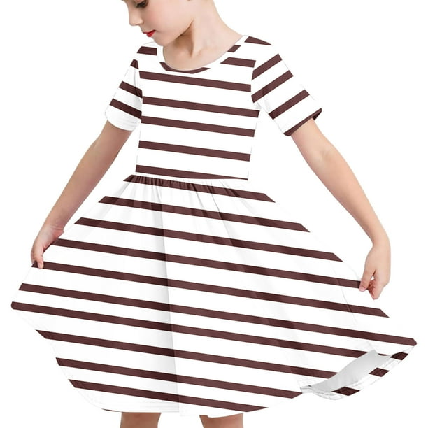 Odeerbi Niñas de Verano Vestido de Línea A Rayas Vestido de Columpio Vestido Elástico de Manga Corta Para Niños
