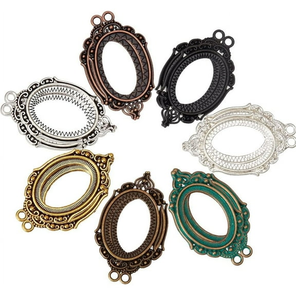 28Pcs Mini Photo Frame Charm Oval Charms Mixed Color Alloy Tray Blanks Settings Bouquet Vintage Picture Frames Charm