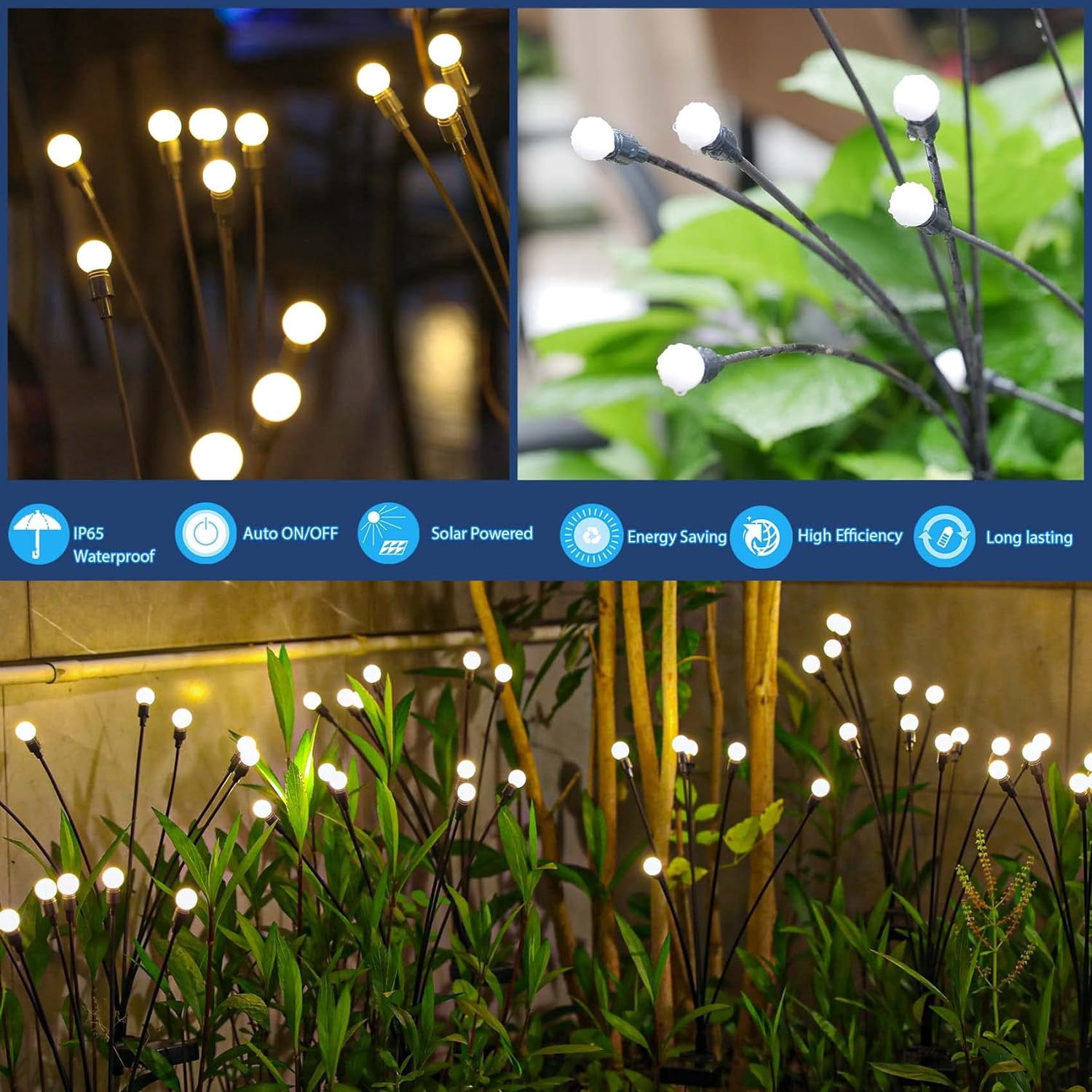 Solar Garden Lights, 8 Pack 64 LED Waterproof Solar Christams Outdoor Lights Decoration, Upgraded Outdoor Solar Lights for Yard Patio Garden Decor, Warm White