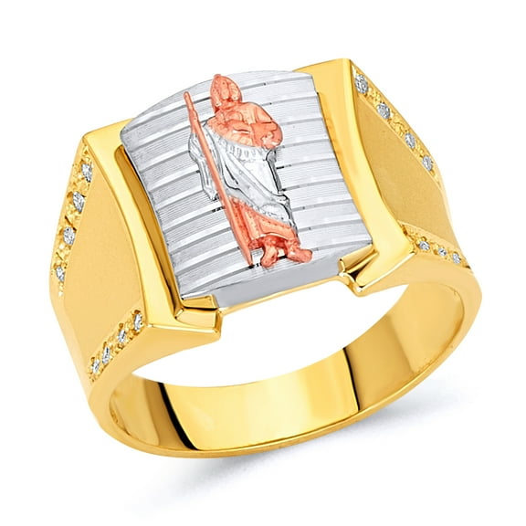 Wellingsale Mens Solid 14k 3 Tri Color White Yellow and Rose / Pink Gold Polished CZ Cubic Zirconia Right Hand Ring Band - Size 8