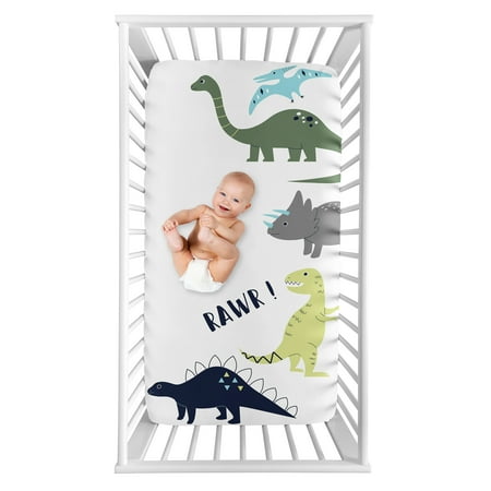 UPC: 0846480072225 | Mod Dino Boy Fitted Crib Sheet Baby or Toddler Bed Nursery Photo Op by Sweet Jojo Designs – Blue  Green and Grey Rawr Modern Dinosaur