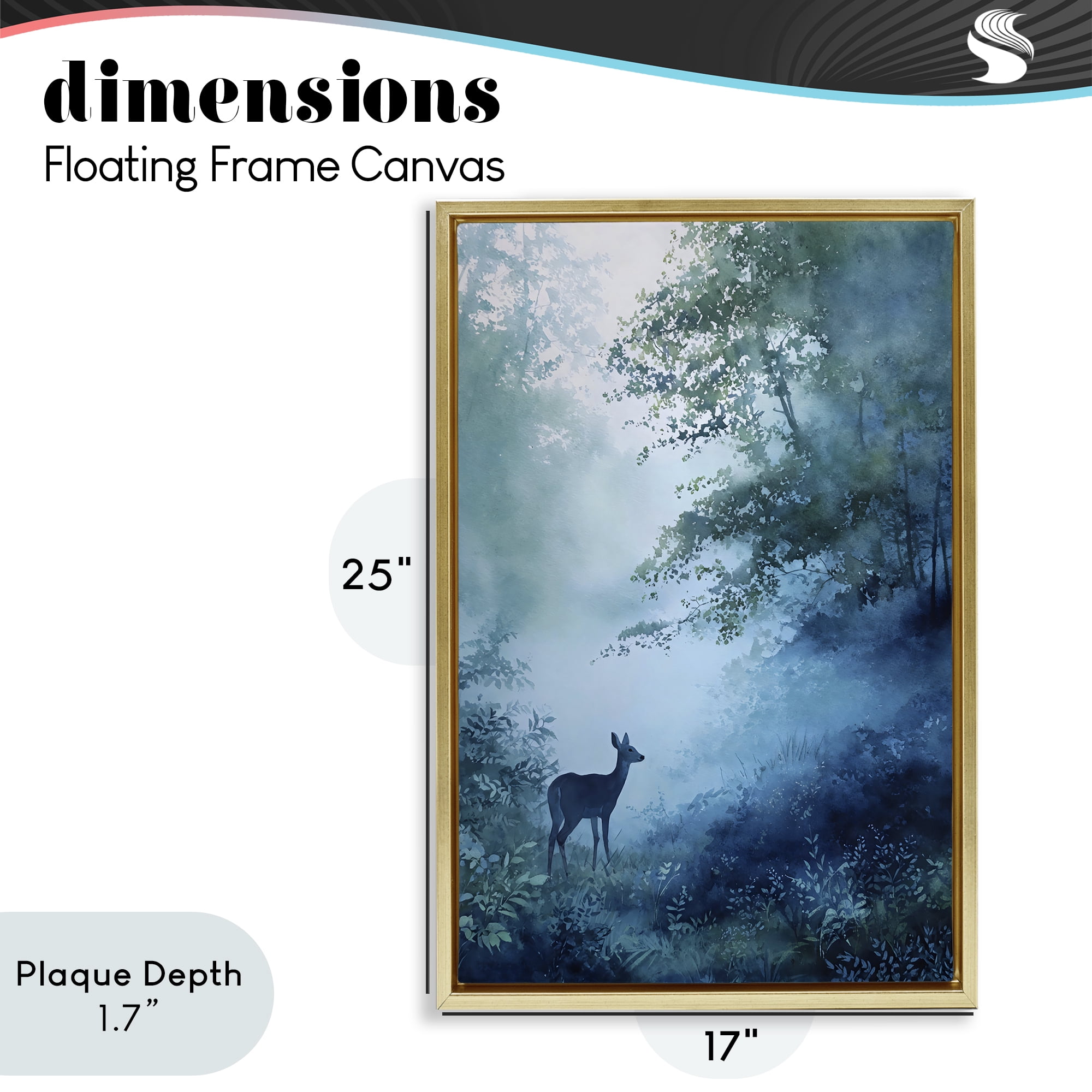 Stupell Industries Blue Dawn Deer in Mist Gold Framed Floater Canvas Wall Art, design by Franklyn Gregory