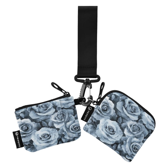Portable Coin Purse Two 4.13x4.13 Iinches 4.13x3.5 Inches Wrist Coin Purse Keys Coin Purse Portable Women's Purse Cartoon Gray Flowers Seamless