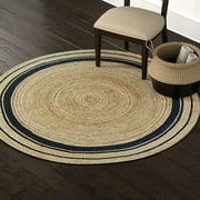 Natural Jute Rug Hand Braided Round Area Rug Handmade Rug for Home Decor 2x2 Square Feet (24x24 Inch, Beige   Black Line)