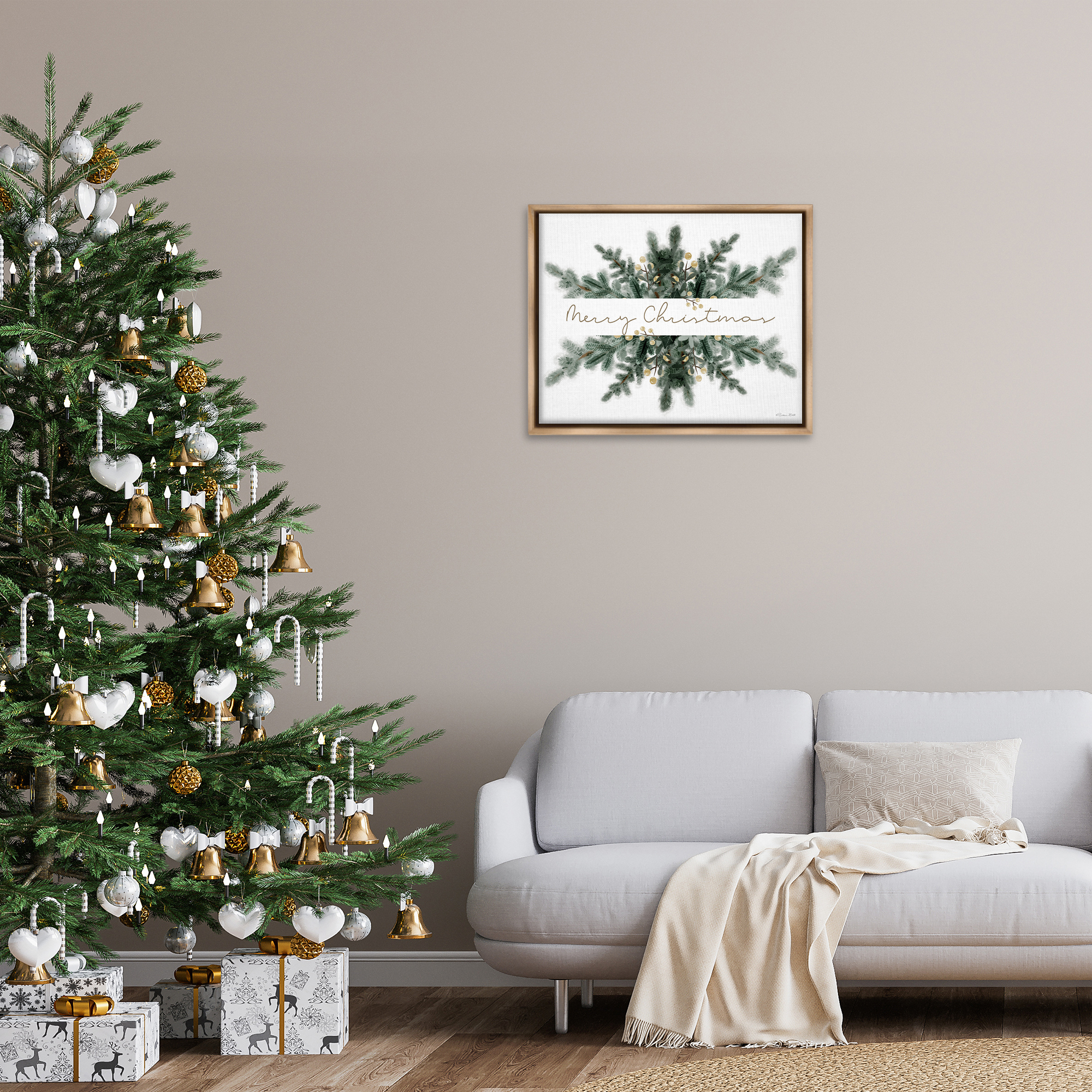 Stupell Industries Festive Fir Phrase Holiday Painting Brown Floater Framed Art Print Wall Art, 31 x 25