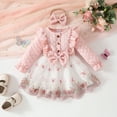thumbnail image 2 of Toddler Dress Baby Long Sleeve Ruffles Floral Bowknot Princess Dress Headbands Dresses for Girls Pink 12-18 Months, 2 of 6