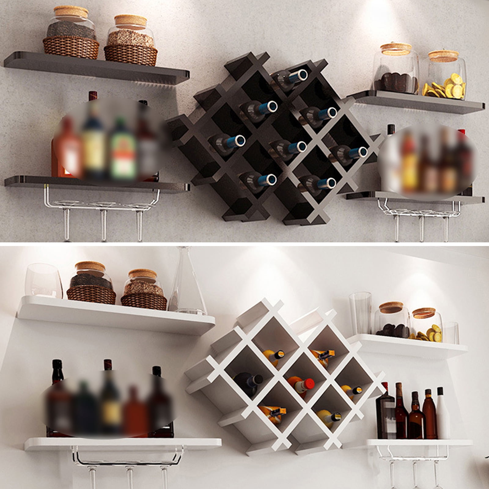 Wall Mounted Wine Rack For 4 Red Wine Glasses Storage, Metal Wine Bottle  Holder For Farmhouse Kitchen Decor, Rustic Floating Wi - AliExpress