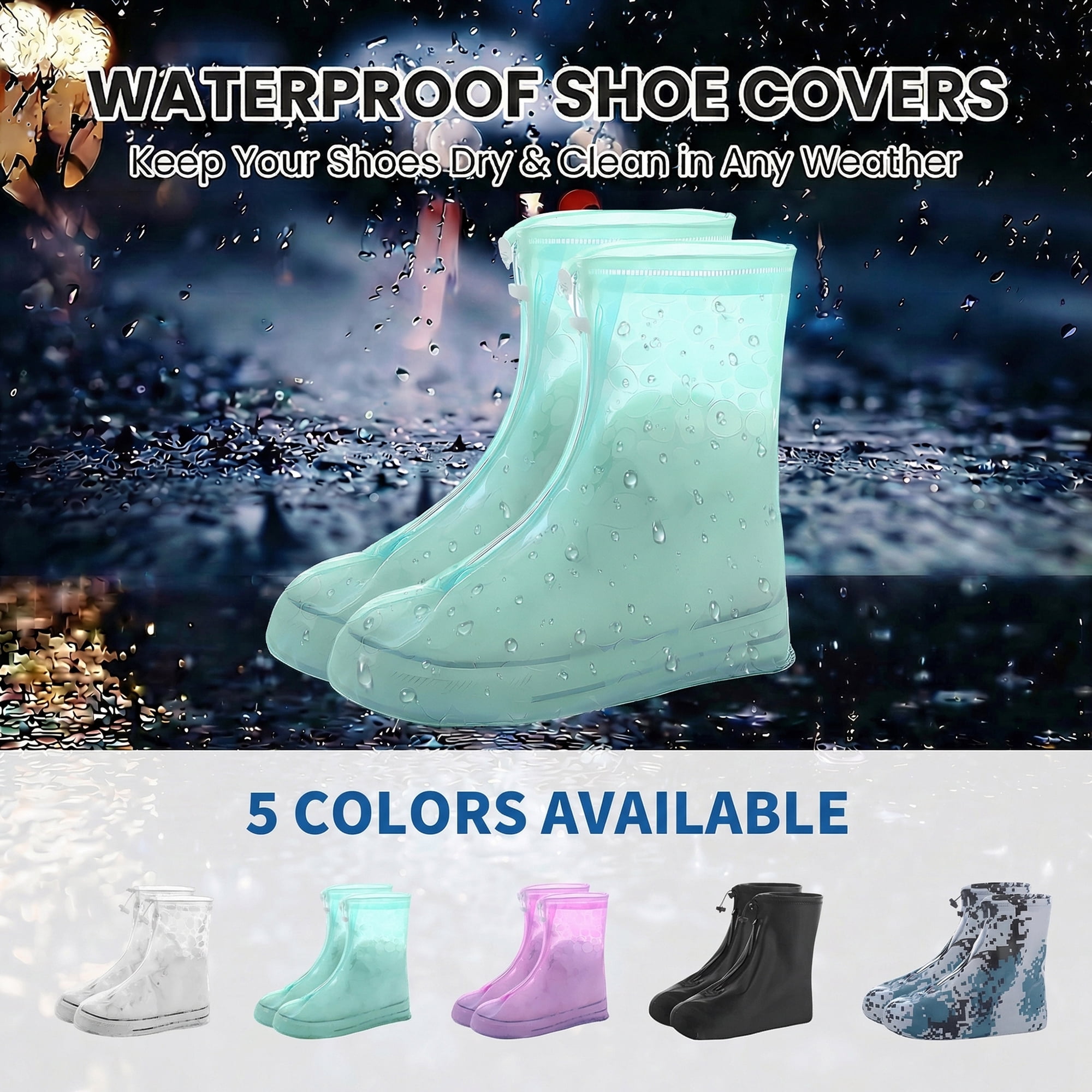 Unique Bargains Waterproof Shoe Covers Reusable Overshoes Green X-SMALL